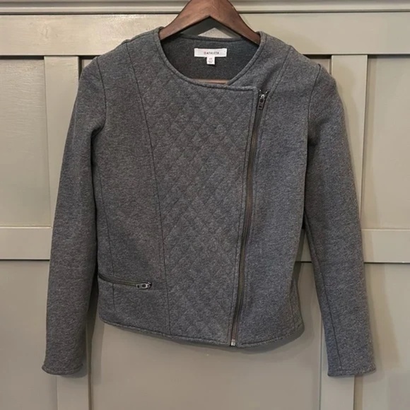 Athleta Belvedere Moto Jacket Quilted Stretch Knit Heathered Gray Size XS - Picture 2 of 10